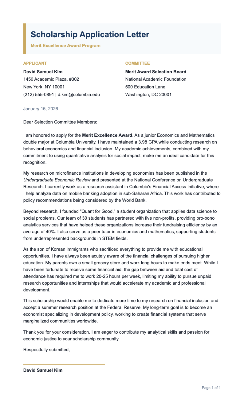 Executive Summary Scholarship Letter